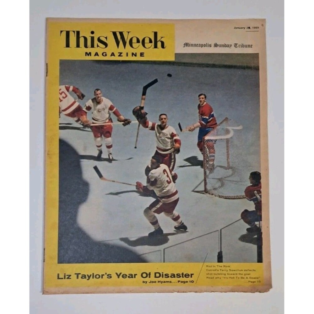 This Week Magazine Minneapolis Sunday Tribune 1/25/1959 Liz Taylor Hockey Goalie
